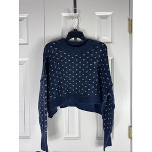 Free People Women’s Pattern Easy Street Cropped Pullover Navy Sweater Size Small